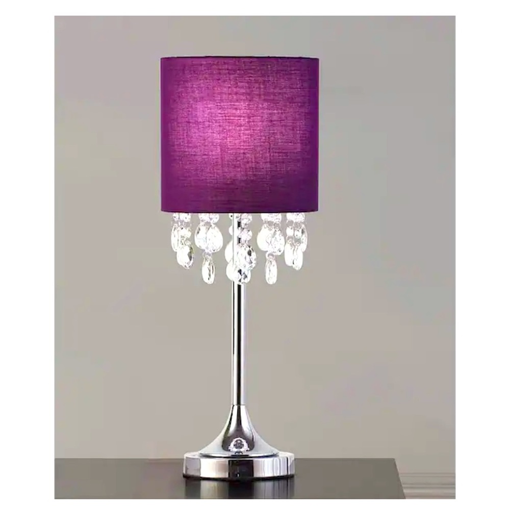HomeGlam FLORENCE 22"H Crystal Pendants Table Lamp, Purple